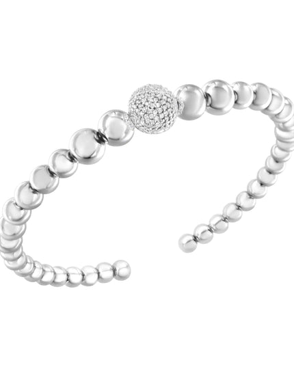 .925 Sterling Silver 1/6 Cttw Diamond Rondelle Graduated Ball Bead Cuff Bangle Bracelet (I-J color, I2-I3 clarity) - Fits wrists up to 7 1/2 inches
