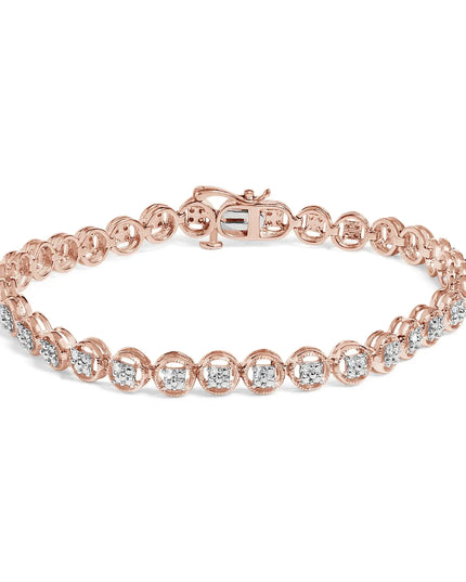 .925 Sterling Silver 1/10 Cttw Diamond Open Circle Beaded Wheel Link Tennis Bracelet (I-J Color, I3 Clarity) - 7.25"