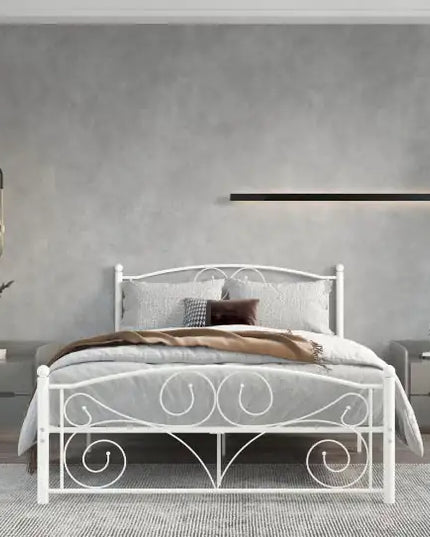 Full Size Metal Bed Frame With Unique Flower Design