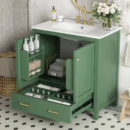 30" Gray Bathroom Vanity With Sink, Combo Cabinet, Undermount Sink, Storage Cabinet, Soft Closing