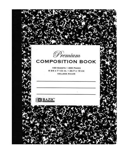 100 Sheets Premium Black Marble Composition Book - College Ruled