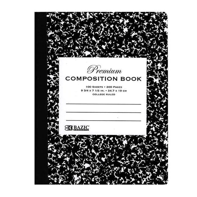 100 Sheets Premium Black Marble Composition Book - College Ruled