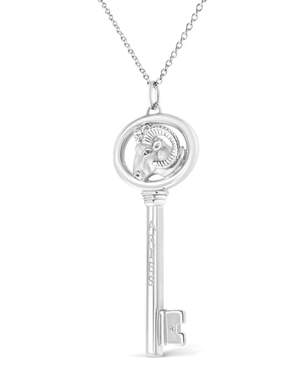 .925 Sterling Silver Diamond Accent Zodiac Key 18" Pendant Necklace (K-L Color, I1-I2 Clarity)