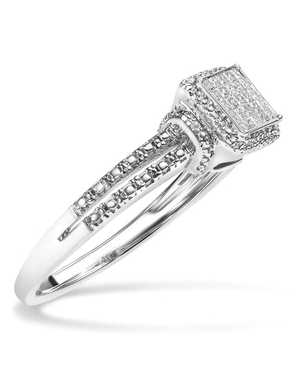 .925 Sterling Silver 1/4 Cttw Princess-cut Diamond Composite Ring with Beaded Halo (H-I Color, SI1-SI2 Clarity)