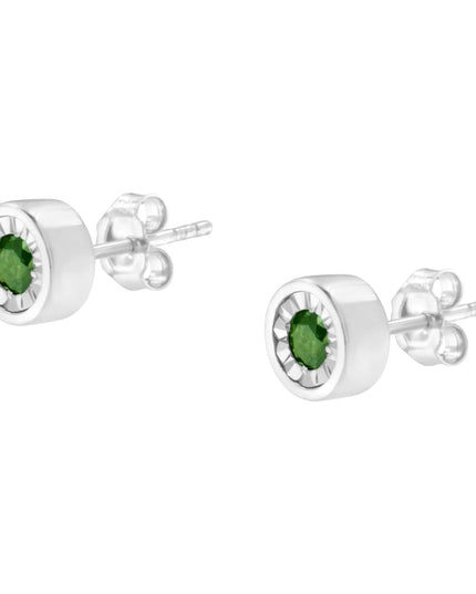 .925 Sterling Silver 1/4 Cttw Round Brilliant-Cut Green Diamond Miracle-Set Stud Earrings (Fancy Color-Enhanced, I1-I2 Clarity)