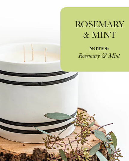 Luxury Large Striped Stone Designer Candle - Rosemary & Mint