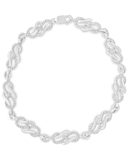 .925 Sterling Silver Prong Set Diamond Accent Infinity Weave Link 7.25" Bracelet (I-J Color, I3 Clarity)