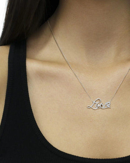 .925 Sterling Silver 1/4 Cttw Diamond Cursive "Love" 18" Pendant Necklace (H-I Color, I1-I2 Clarity)