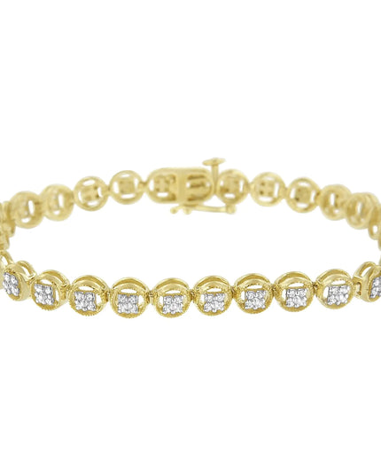.925 Sterling Silver 1/4 Cttw Diamond 7" Open Circle Wheel Link Tennis Bracelet (I-J Color, I2-I3 Clarity)