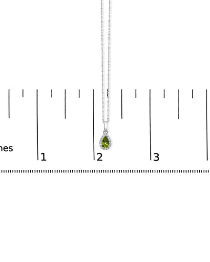 10K White Gold 5x3mm Gemstone and Diamond Accent Halo Pear Shape 18" Pendant Necklace (I-J Color, I1-I2 Clarity)