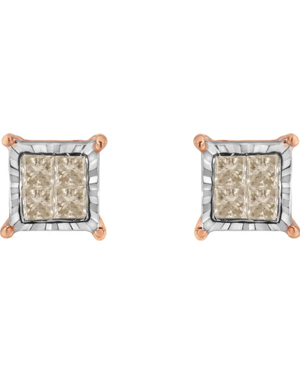 10K Two-Toned Princess-Cut Composite Diamond Stud Earrings (1/2 cttw, J-K Color, I1-I2 Clarity)