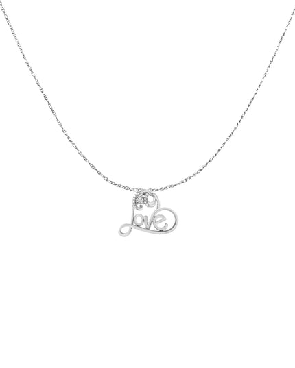 .925 Sterling Silver 1/10 Cttw Round Brilliant-Cut Diamond Accented Open Heart with Love 18" Pendant Necklace (H-I Color, I1-I2 Clarity)