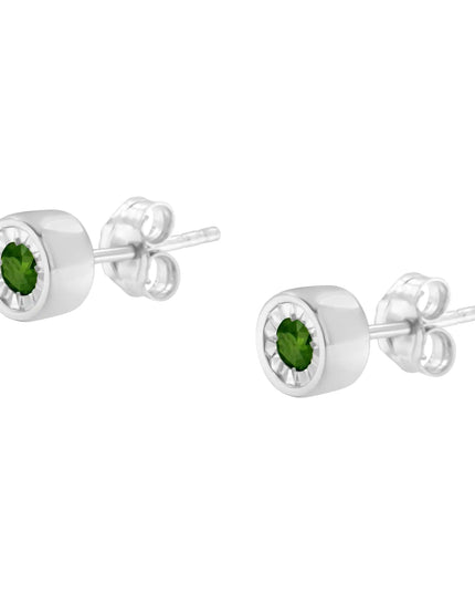 .925 Sterling Silver 1/5 Cttw Round Brilliant-Cut Green Diamond Miracle-Set Stud Earrings (Fancy Color-Enhanced, I1-I2 Clarity)