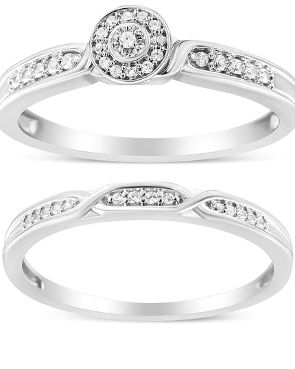 .925 Sterling Silver Diamond Accent Frame Twist Shank Bridal Set Ring and Band (I-J Color, I3 Clarity)