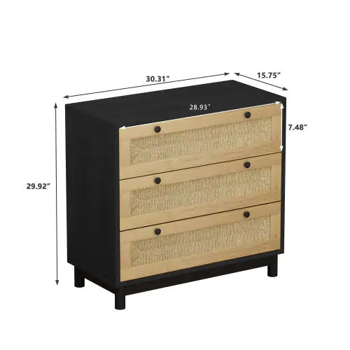 3-Drawer Woven Rope Storage Cabinet – Ideal for Bedroom, Living Room, Dining Room, or Hallway