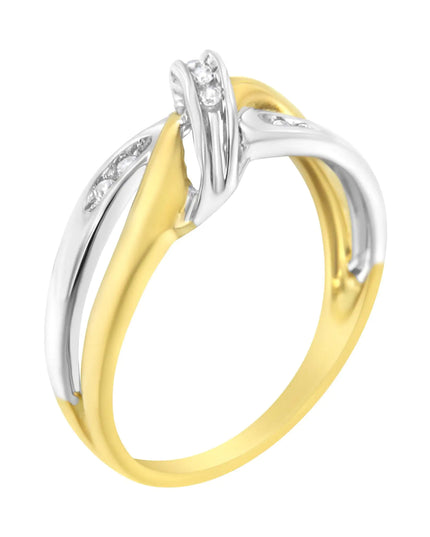 10K Yellow and White Gold 1/20 Cttw Round-Cut Diamond Bypass Ring (I2 Color, I-J Clarity)
