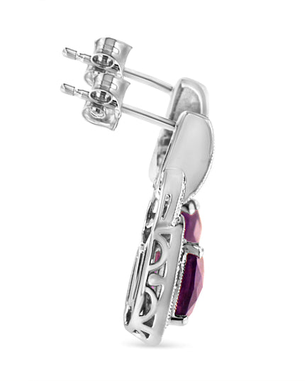 .925 Sterling Silver 8MM Natural Cushion Shaped Amethyst and Diamond Accent Halo with Push Back Dangle Earrings (I-J Color, I2-I3 Clarity)