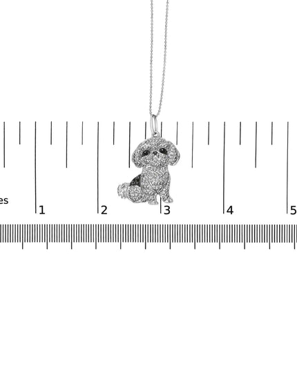 .925 Sterling Silver 1/2 Cttw White and Black Diamond Shih Tzu Dog 18" Pendant Necklace (I-J Color, I2-I3 Clarity)
