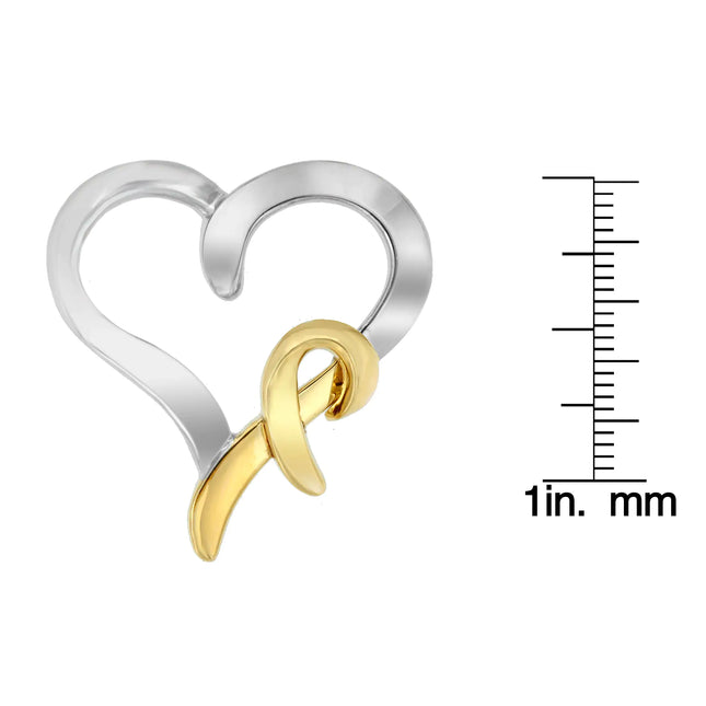 .925 Sterling Silver and 14K Yellow Gold Two-Tone Heart Shaped Pendant Necklace