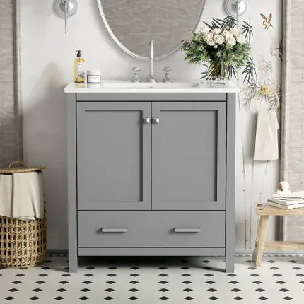 30" Gray Bathroom Vanity With Sink, Combo Cabinet, Undermount Sink, Storage Cabinet, Soft Closing