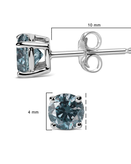 14K Gold Round Brilliant Cut Lab Grown Blue Diamond 4-Prong Classic Solitaire Stud Earrings with Pushbacks