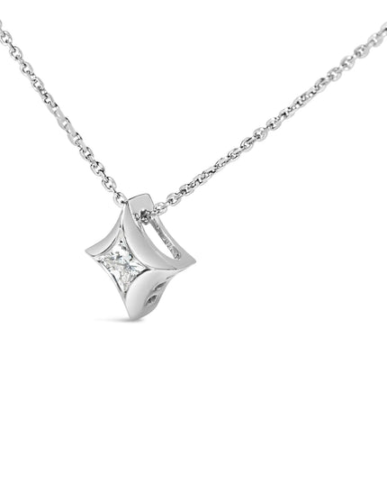10K Gold 1/10 Cttw Bezel Set Solitaire Princess Cut Diamond Kite Shaped Pendent Necklace - 18" Inches