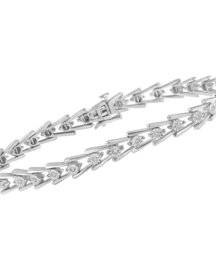 .925 Sterling Silver 1/4 cttw Miracle Set Diamond Sleek and Open "V"Bracelet (I-J Color, I3 Clarity) -7.5"