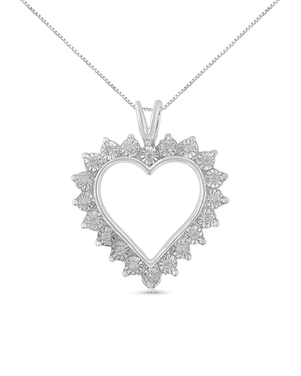 .925 Sterling Silver 1/4 Cttw Miracle Set Diamond Open Heart 18" Pendant Necklace (I-J Color, I3 Clarity)