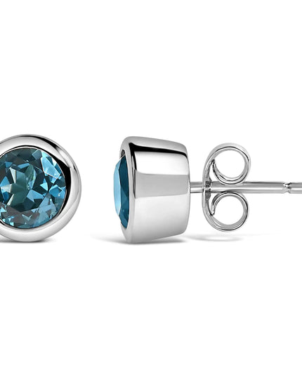 .925 Sterling Silver 6MM Bezel Set Created Gemstone Solitaire Stud Earrings