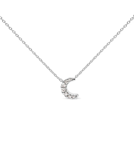 10K White Gold Diamond Accented Crescent Moon Shaped 18" Inch Pendant Necklace (H-I Color, I1-I2 Clarity)
