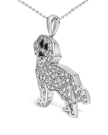 .925 Sterling Silver 1/3 Cttw White and Black Diamond  Labrador Retriever Dog Pendant Necklace (I-J Color, I2-I3 Clarity) - 18" Inches