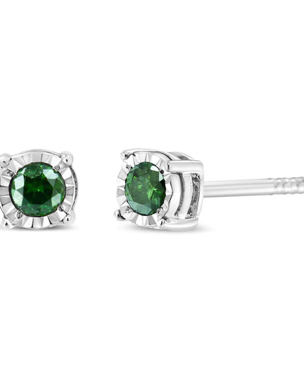 Sterling Silver Rose Cut Treated Green Diamond Solitaire Stud Earrings (0.25 cttw, Green Color, I2-I3 Clarity)