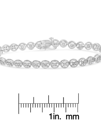 .925 Sterling Silver 1/10 Cttw Diamond Open Circle Wheel Link 7" Tennis Bracelet (I-J Color, I2-I3 Clarity)