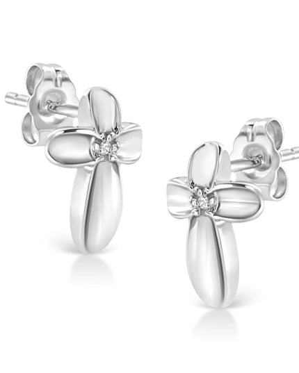 .925 Sterling Silver Prong Set Diamond Accent Floral Cross Stud Earring (I-J Color, I1-I2 Clarity)