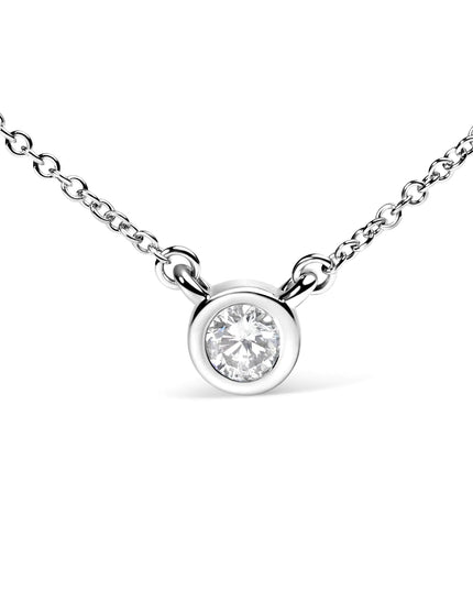 10K Gold 1/10 Carat Round Brilliant-Cut Diamond Modern Bezel-Set Solitaire 16"-18" Pendant Necklace