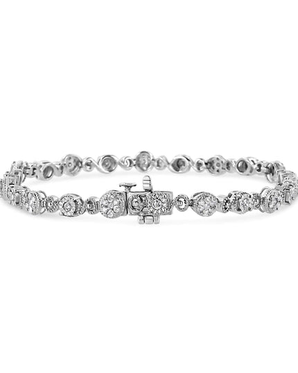 .925 Sterling Silver 1.0 Cttw Diamond Swirl Beaded Link Bracelet (I-J Color, I3-Promo Clarity) - 7.25" Inches