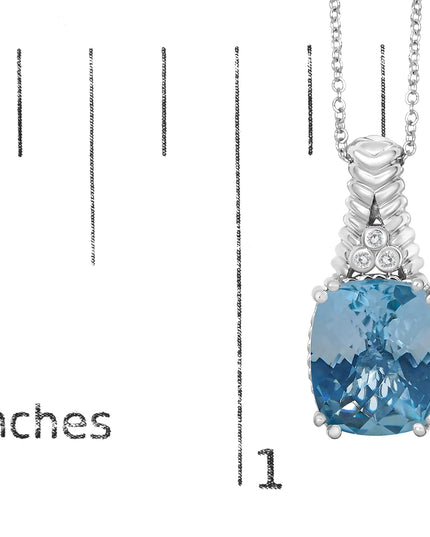 .925 Sterling Silver Blue Topaz and Diamond Accent Textured Pendant Necklace - 18" Inches