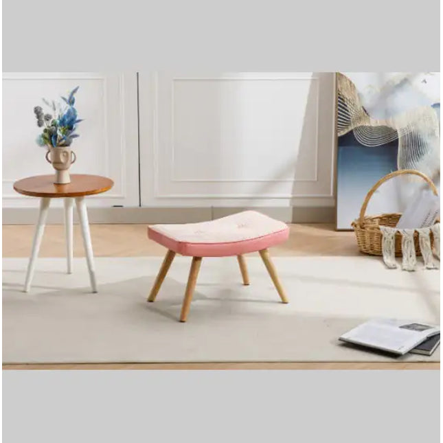 Wooden Stepping Stool – Pink Linen with Non-Slip Cushion