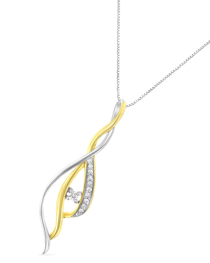 Espira 10K Two-Tone Gold Round Cut Diamond Cascade Pendant Necklace (1/10 cttw, J-K Color, I2-I3 Clarity)
