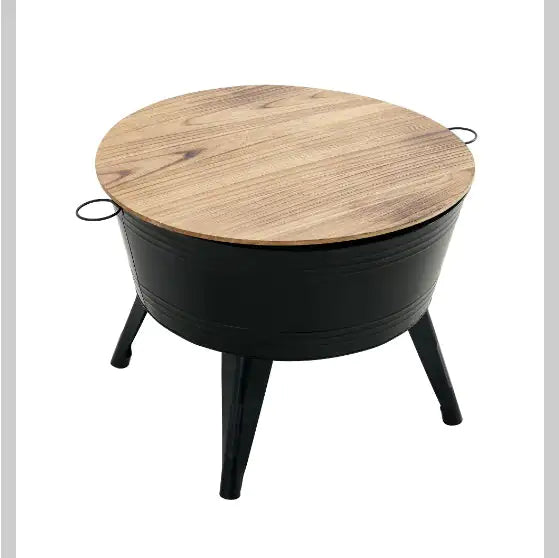 Wooden Top Metal Decoration Cocktail Table