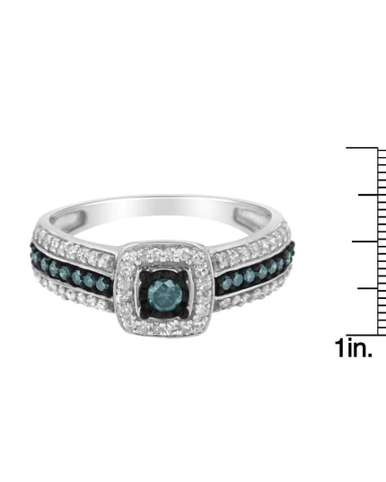 .925 Sterling Silver Treated Blue Miracle-Set Diamond Engagement Ring (1/2 Cttw, J-K Color, I1-I2 Clarity)