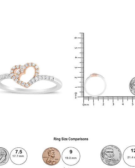 14K Rose Gold Plated and White .925 Sterling Silver 1/5 Cttw Round-Cut Diamond Open Heart Promise Ring (I-J Color, I2-I3 Clarity)