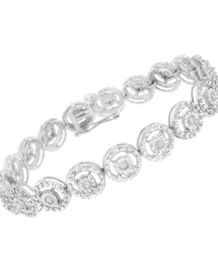 .925 Sterling Silver 1.0 Cttw Diamond Nested Circle Miracle Set Open Wheel 7" Fashion Link Bracelet (I-J Color, I3 Clarity)