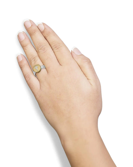 18K Yellow Gold Plated .925 Sterling Silver Diamond Cross Ring with Satin Finish (I-J Color, SI1-SI2 Clarity)