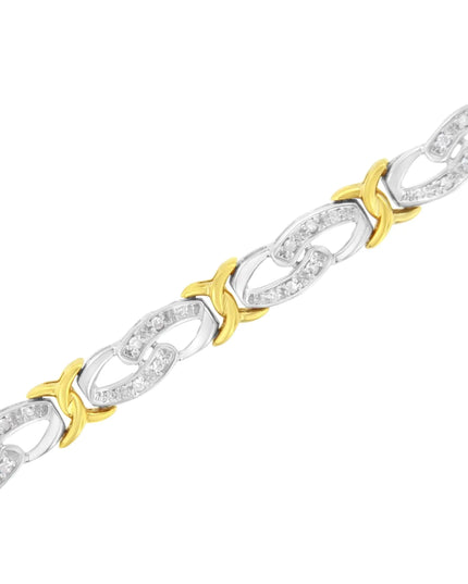 10k Yellow Gold Plated Sterling Silver 1/4 cttw Diamond Infinity and X Link Bracelet (I-J Clarity, I2-I3 Color) - Size 7.25"