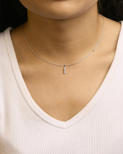 .925 Sterling Silver 1/7 Cttw Lab Grown Diamond Three Stone Diamond Pendant Necklace - 18" Inches