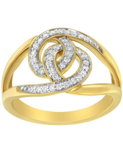 14K Yellow Gold Plated .925 Sterling Silver 1/4 Cttw Diamond Interlocking Loop Open Shank Bypass Ring (I-J Color, I1-I2 Clarity)