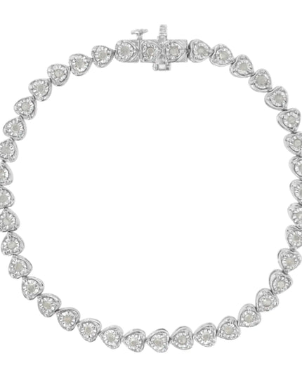 .925 Sterling Silver 1.0 Cttw Miracle Set Diamond Heart-Link 7" Tennis Bracelet (I-J Color, I2-I3 Clarity)