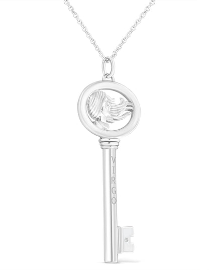 .925 Sterling Silver Diamond Accent Zodiac Key 18" Pendant Necklace (K-L Color, I1-I2 Clarity)
