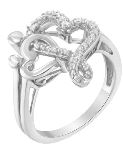 .925 Sterling Silver Diamond Heart and Music Note Ring (1/10 Cttw, H-I Color, I3 Clarity)